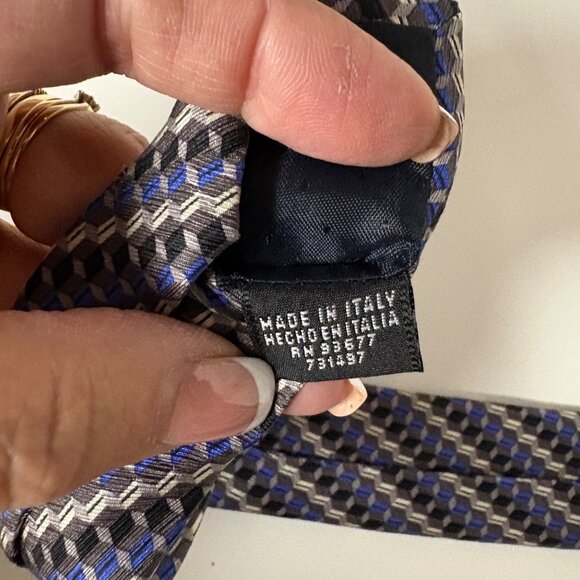 Stafford Executive Silk Tie Blue Gray Geometric Mens Necktie Italy Office Formal - Picture 6 of 8